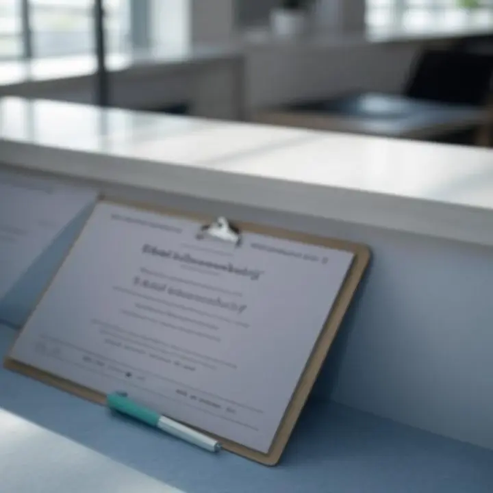 Overzicht van keurmerken en certificaten op een clipboard op een bureau