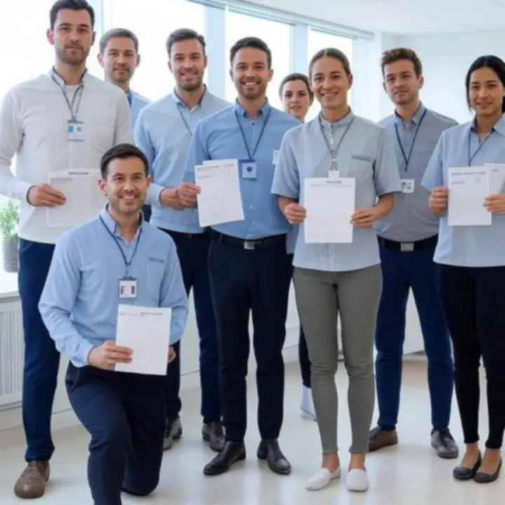 Gecertificeerd schoonmaakteam van Gilde ICT Detachering B.V. dat trots een certificaat presenteert